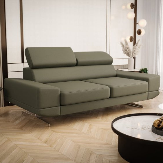 Sofa Milano II 200 cm – Modernes Sofa mit verstellbaren Kopfstützen und Metallfüßen, Echtleder