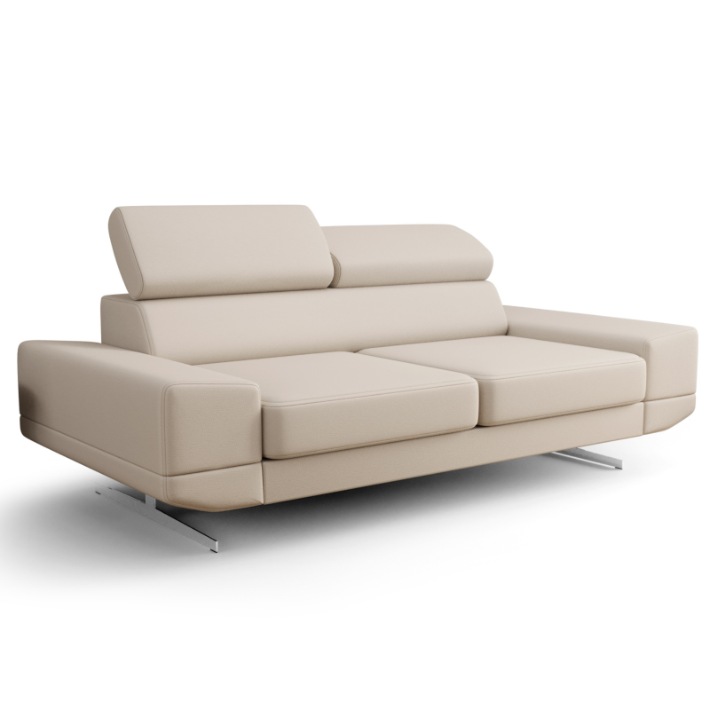 Sofa Milano II 200 cm – Modernes Sofa mit verstellbaren Kopfstützen und Metallfüßen, Echtleder U-8 - Creme.png