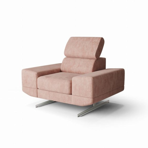 Milano Sessel 125 cm – Moderner Sessel mit verstellbarer Kopfstütze und T35+HR Schaum, Stoff Terra