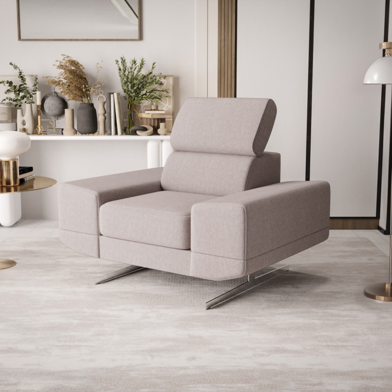 Milano Sessel 125 cm – Moderner Sessel mit verstellbarer Kopfstütze und T35+HR Schaum, Stoff Gemma 80 - Hellgrau.png