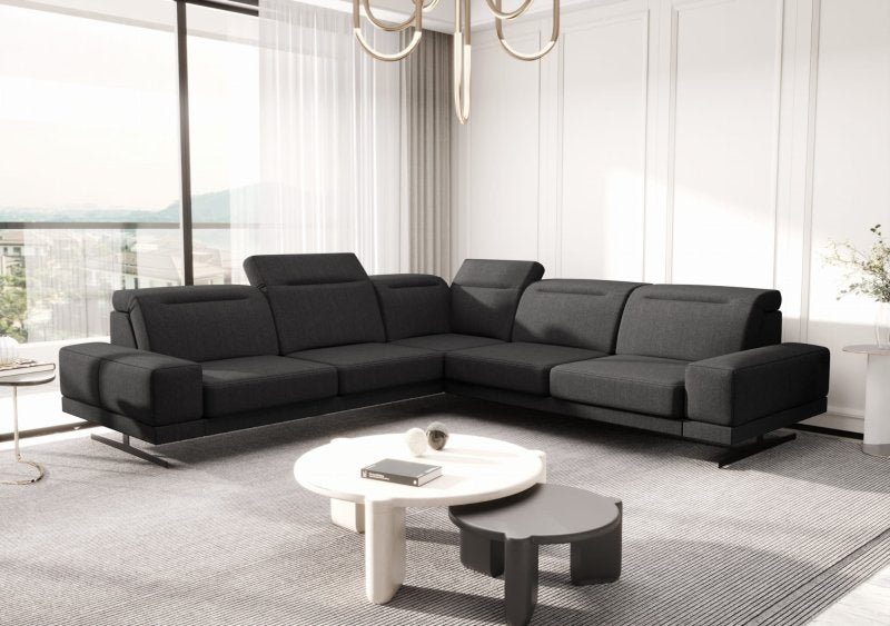 Ecksofa Fiore Max 265x265 cm mit T35 Schaum & Wellenfederung – modernes Ecksofa mit verstellbaren Kopfstützen, Gemma