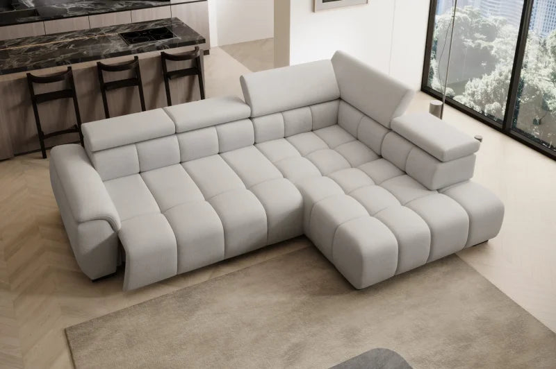 Ecksofa ALVIN L mit elektrischer Sitztiefenverstellung und Relax-Kopfstützen
