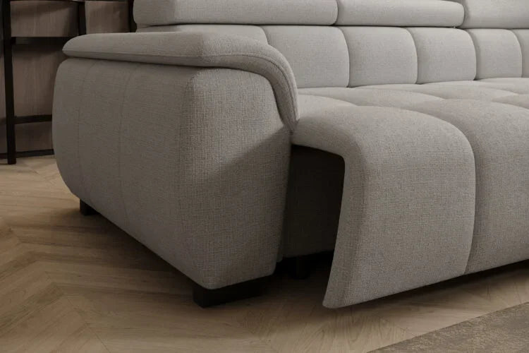 Ecksofa ALVIN L mit elektrischer Sitztiefenverstellung und Relax-Kopfstützen - Cremona 04, Hellgrau