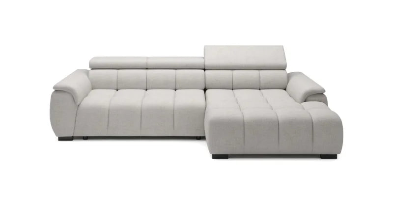 Ecksofa ALVIN S mit elektrischer Sitztiefenverstellung und Relax-Kopfstützen - Cremona 04, Hellgrau
