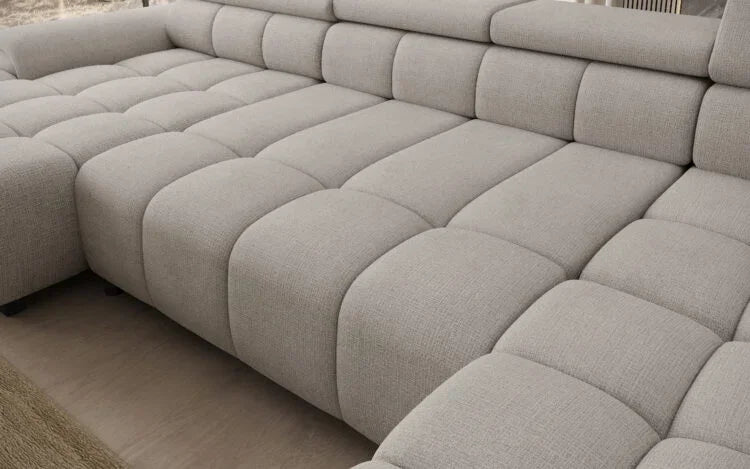 Ecksofa ALVIN XL mit elektrischer Sitztiefenverstellung und Relax-Kopfstützen - Cremona 04, Hellgrau