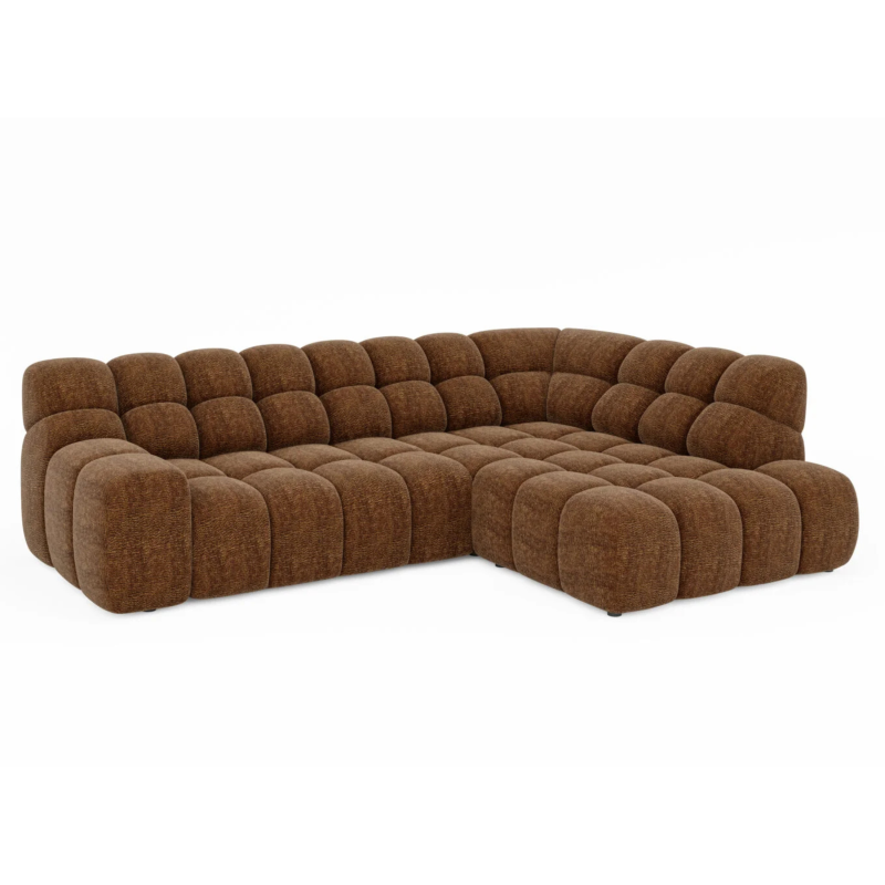 Campile L Ecksofa – Designer Eckcouch mit elektrischer Sitztiefenverstellung, modernes Sofa mit Steppung, 287 × 202 cm - Stoff Dress Me 10, Warmes Braun