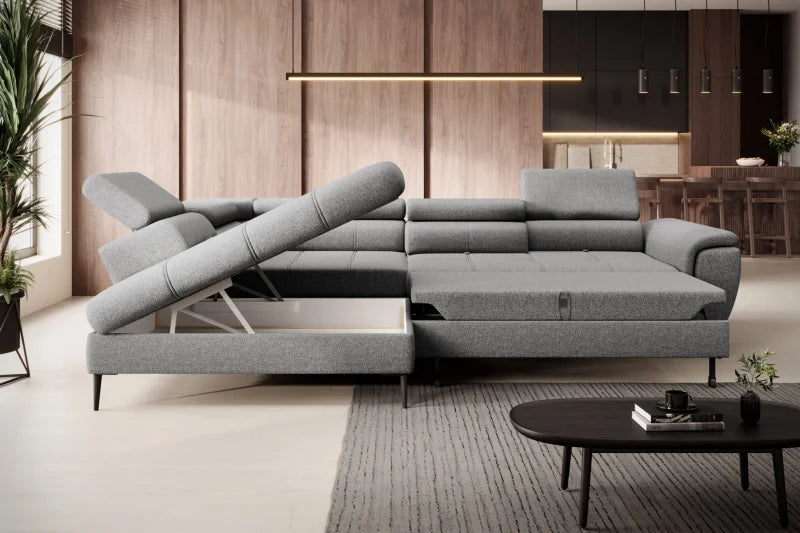 DENVER L Ecksofa mit Schlaffunktion & Bettkasten – Relaxfunktion, verstellbare Kopfstützen, 288 cm