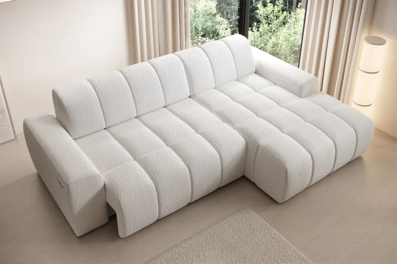 Ecksofa FABIO S mit elektrischer Sitztiefenverstellung | Modernes Design 266x170 cm - Stoff Anthology 01, Creme