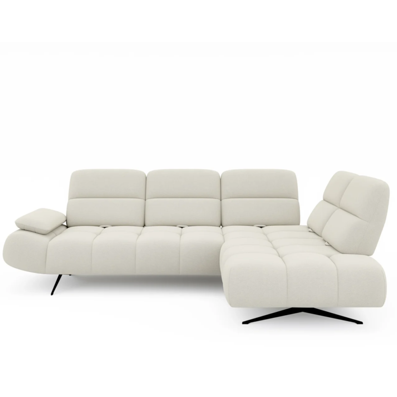 FALCAO L Ecksofa mit Relaxfunktion – elektrische Fußstütze & verstellbare Rückenlehne, Stoff Aurora 02 - Pearl, Creme