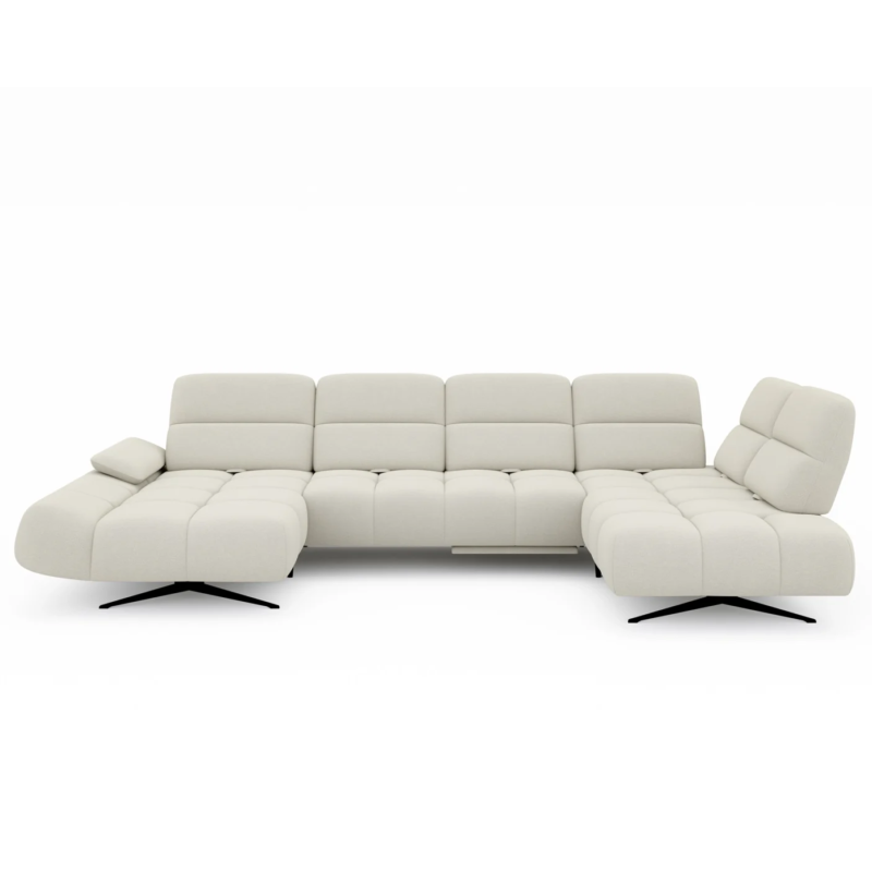 FALCAO XL Ecksofa mit Relaxfunktion – elektrische Fußstütze & verstellbare Rückenlehne, Stoff Aurora 02 - Pearl, Creme