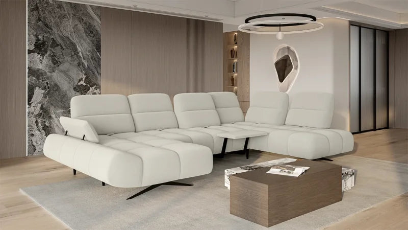 FALCAO XL Ecksofa mit Relaxfunktion – elektrische Fußstütze & verstellbare Rückenlehne, Stoff Aurora