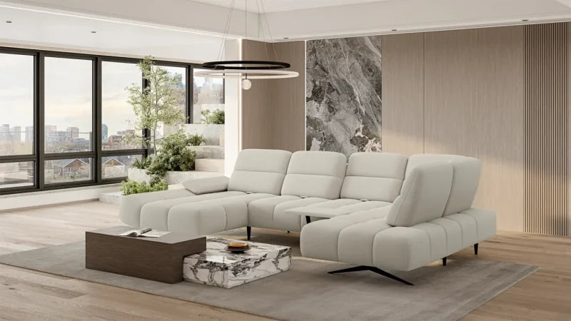 FALCAO XL Ecksofa mit Relaxfunktion – elektrische Fußstütze & verstellbare Rückenlehne, Stoff Aurora