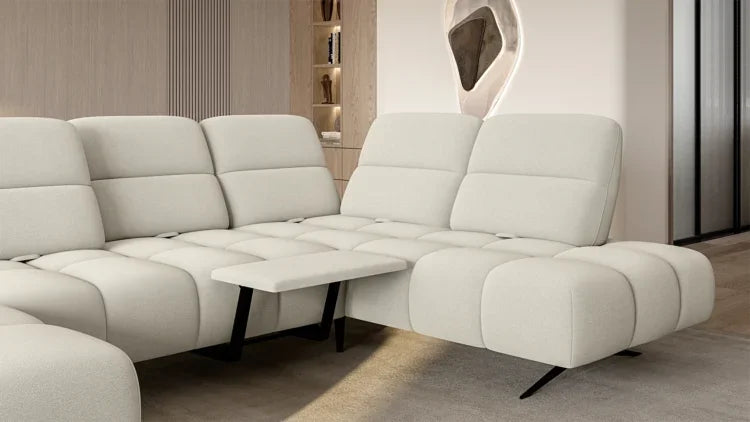 FALCAO XL Ecksofa mit Relaxfunktion – elektrische Fußstütze & verstellbare Rückenlehne, Stoff Aurora