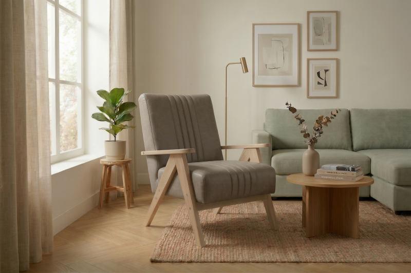 Enzo Sessel Echtleder – Vintage Sessel mit Holzgestell & hohem Komfort - Grau