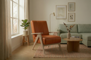 Enzo Sessel Echtleder – Vintage Sessel mit Holzgestell & hohem Komfort - Orange, Ziegel