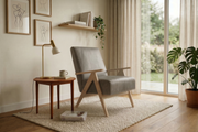 Leo Ledersessel – Designer Sessel aus Holz im Mid-Century Stil, Grau
