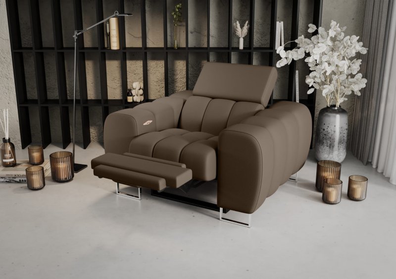 Aspen Relax Sessel – Ledersessel mit Relaxfunktion, elegant fürs Wohnzimmer, Leder U18 - Dunkelbeige, Braun