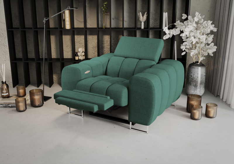 Aspen Relax Sessel – Sessel mit Relaxfunktion, elegant fürs Wohnzimmer, Stoff Moly 37 - Dunkelgrün