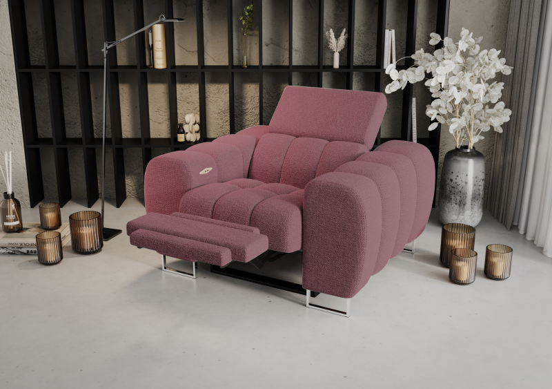 Aspen Relax Sessel – Sessel mit Relaxfunktion, elegant fürs Wohnzimmer, Stoff Aragon 69 - Altrosa