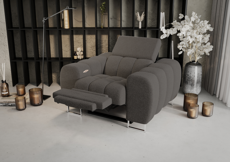 Aspen Relax Sessel – Sessel mit Relaxfunktion, elegant fürs Wohnzimmer, Stoff Gemma 97 - Schwarz