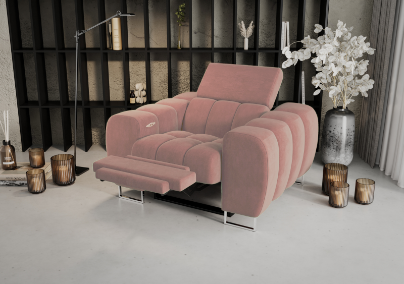 Aspen Relax Sessel – Sessel mit Relaxfunktion, elegant fürs Wohnzimmer, Stoff Terra 61 - Rosa