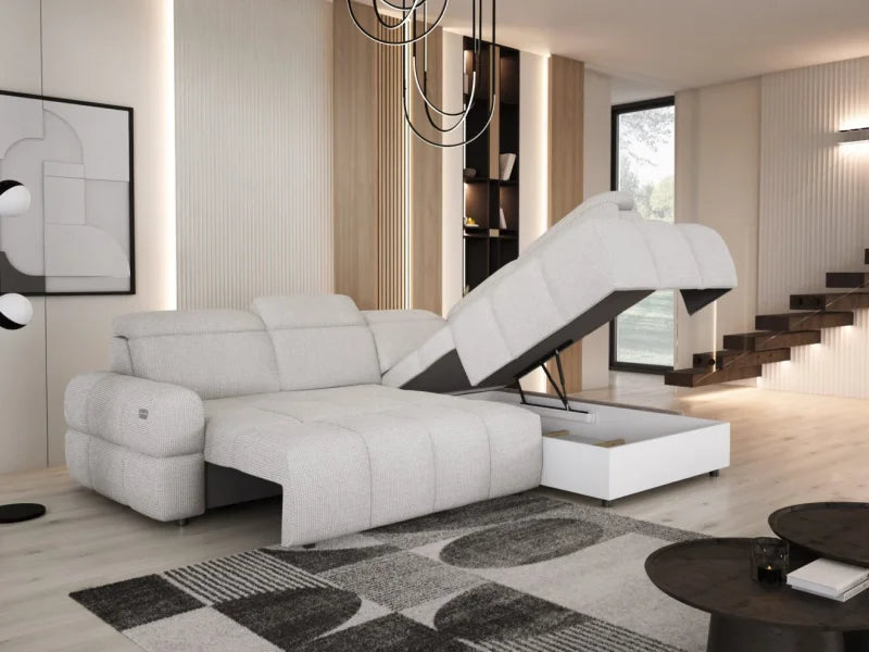 MATEO L – Ecksofa mit Schlaffunktion und Relax, Aufbewahrungsbox, verstellbare Kopfstützen
