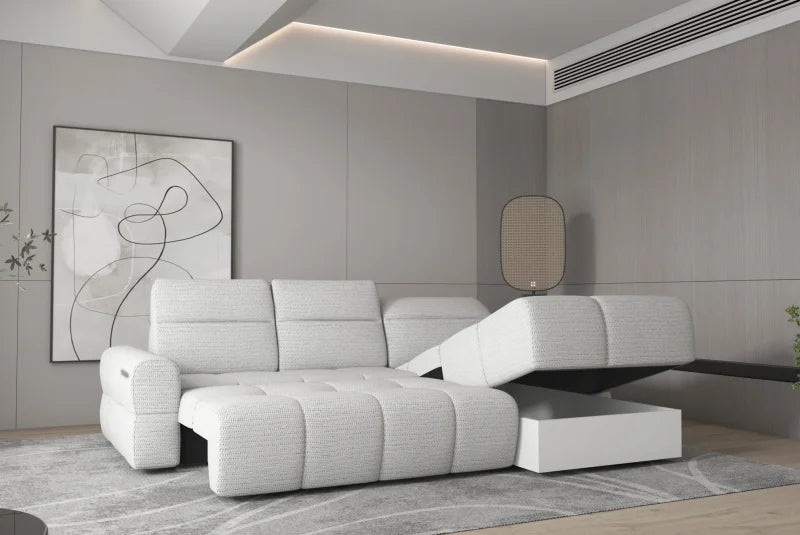 MATEO S – Ecksofa mit Schlaffunktion und Relax, Aufbewahrungsbox, verstellbare Kopfstützen