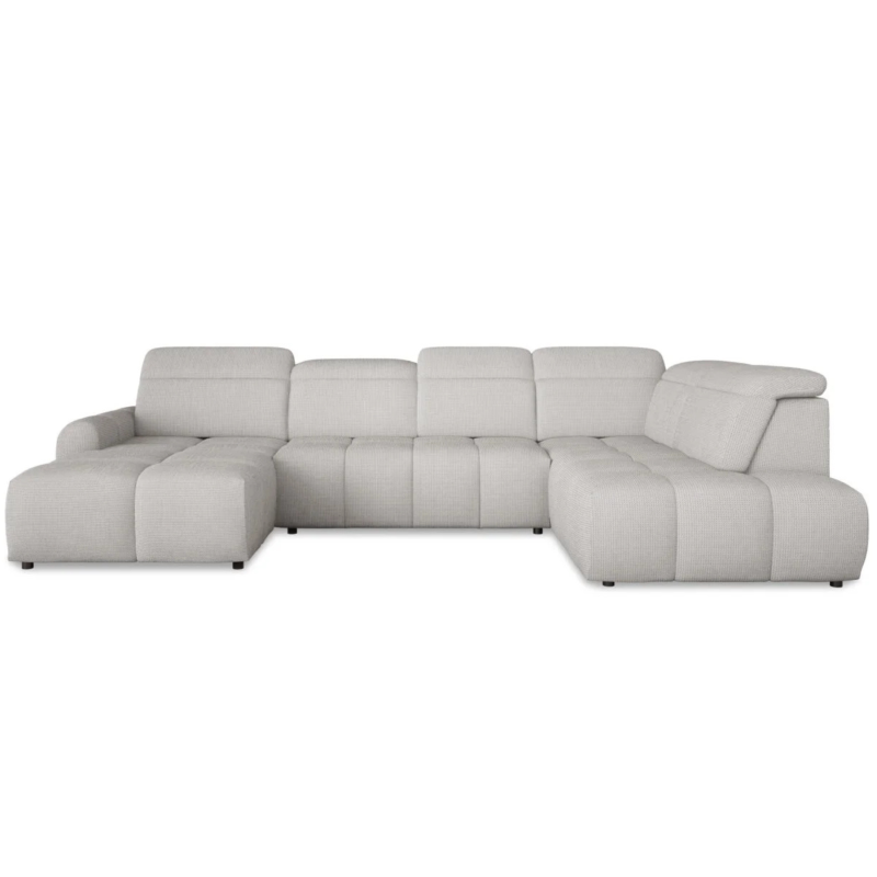 MATEO XL – Ecksofa mit Schlaffunktion und Relax, Aufbewahrungsbox, verstellbare Kopfstützen, Stoff Artico - Nata, Creme