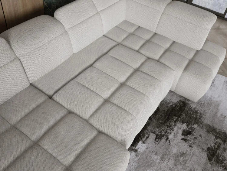 MATEO XL – Ecksofa mit Schlaffunktion und Relax, Aufbewahrungsbox, verstellbare Kopfstützen, Stoff Artico - Nata, Creme