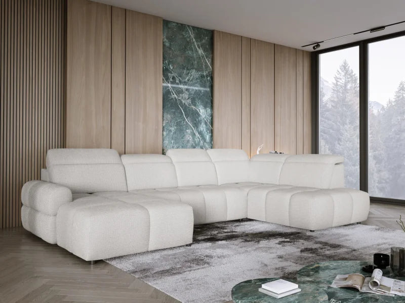 MATEO XL – Ecksofa mit Schlaffunktion und Relax, Aufbewahrungsbox, verstellbare Kopfstützen, Stoff Artico