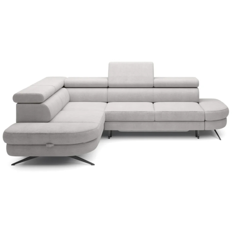 OTIS L Ecksofa mit Schlaffunktion und Bettkasten – modernes Design & Komfort 358x223 cm - Stoff Aurora 15, Hellgrau.png