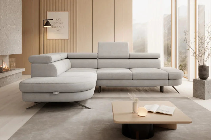 OTIS L Ecksofa mit Schlaffunktion und Bettkasten – modernes Design & Komfort 358x223 cm - Stoff Aurora 15