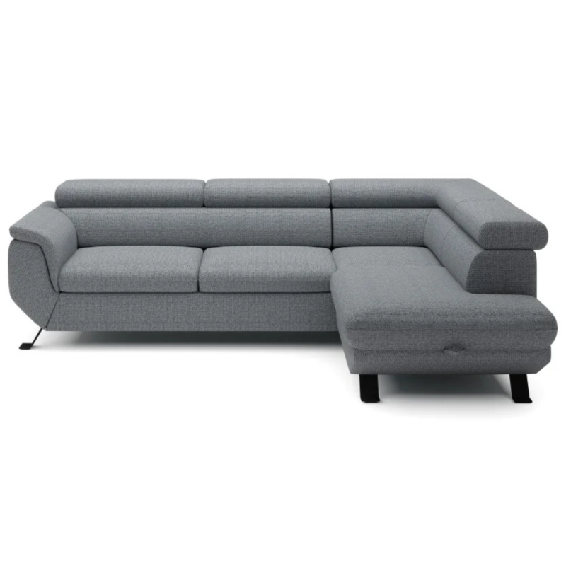 Ecksofa RAVEN L mit Schlaffunktion, RELAX-Kopfstützen & Bettkasten – modernes, minimalistisches Komfortsofa für Ihr Wohnzimmer, Stoff Aragon 97 - Dunkelgrau