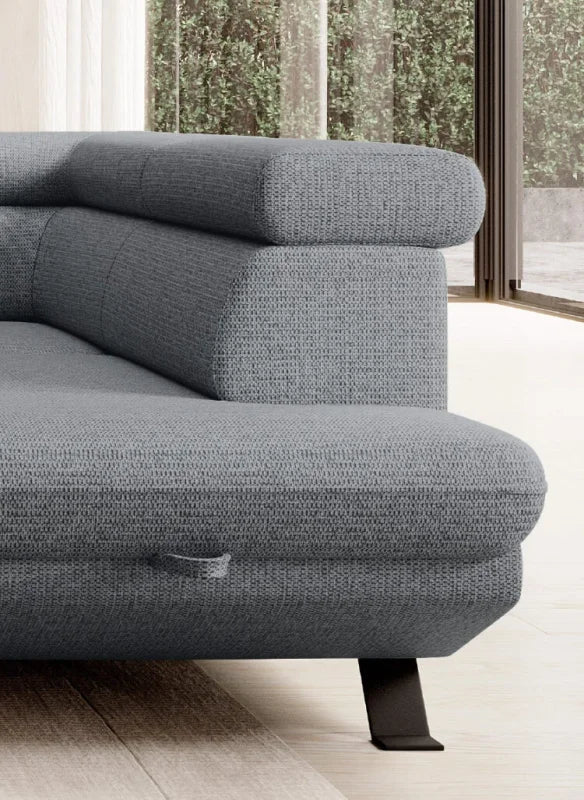 Ecksofa RAVEN L mit Schlaffunktion, RELAX-Kopfstützen & Bettkasten – modernes, minimalistisches Komfortsofa für Ihr Wohnzimmer