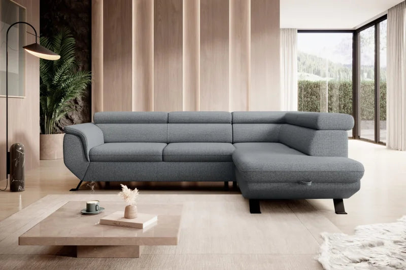 Ecksofa RAVEN L mit Schlaffunktion, RELAX-Kopfstützen & Bettkasten – modernes, minimalistisches Komfortsofa für Ihr Wohnzimmer