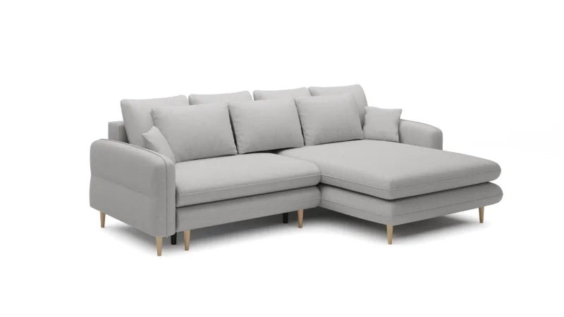 SALLY Ecksofa mit Schlaffunktion DL & Bettkasten – Komfortables Schlafsofa 269 cm – Stoff Sorella 03, Ecru / Hellbeige