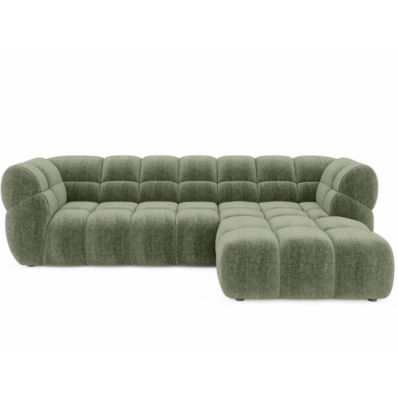 Ecksofa PHANTOM mit elektrischer Sitztiefenverstellung und exklusiver Steppung - Stoff Dress Me 26, Olivgrün