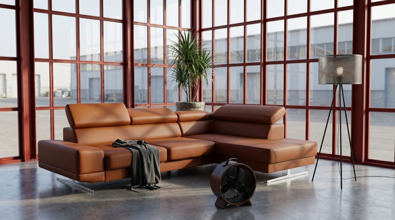 Milano I Ecksofa 270x180 cm – Modernes Ecksofa mit verstellbaren Kopfstützen, Echtleder L-6 - Ziegel