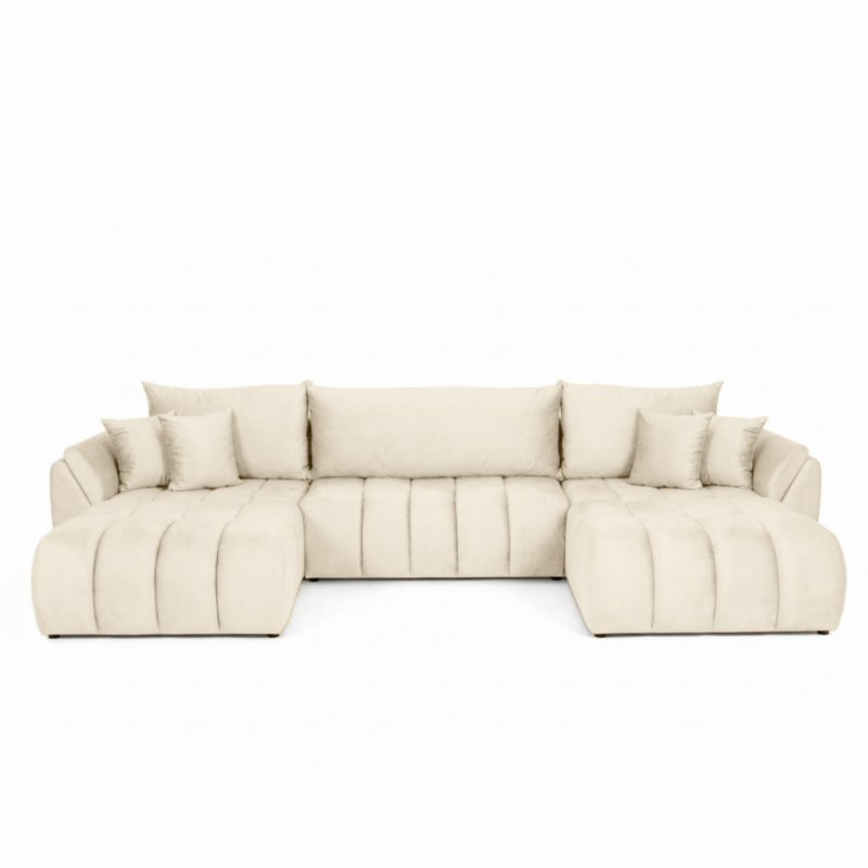 Ecksofa OTI U mit Schlaffunktion und Bettkasten im wasserabweisenden Samtstoff - Monolith 02, Creme Beige.jpg