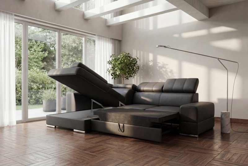 Ecksofa Royal I mit Schlaffunktion und verstellbaren Kopfstützen - Terra 48