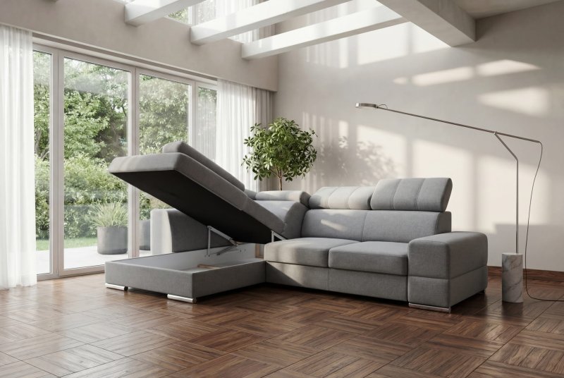 Ecksofa Royal I mit Schlaffunktion und verstellbaren Kopfstützen - Terra 48