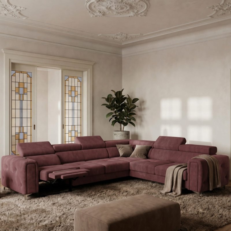 Ecksofa Orion I Relax mit Schlaffunktion und verstellbaren Kopfstützen im Glamour-Stil - Stoff Terra 63, Altrosa.jpg