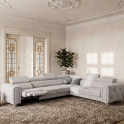 Ecksofa Orion I Relax mit Schlaffunktion und verstellbaren Kopfstützen im Glamour-Stil - Stoff Moly 70, Hellgrau