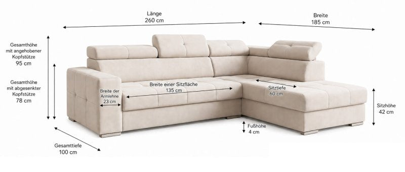 Ecksofa Margo I Abmessungen