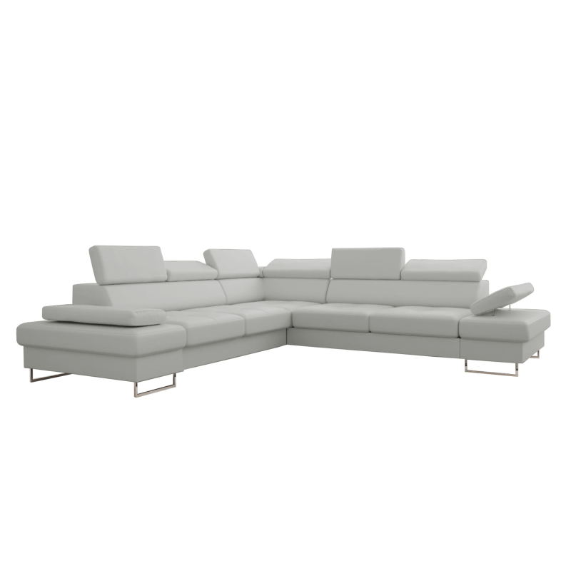 Ecksofa Echtleder GALAXY MAX 280x280 cm – Ledersofa L-Form mit Schlaffunktion & Bettkasten, Hellgrau (U-24)