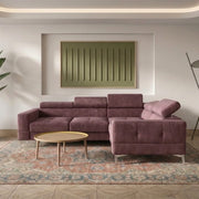 Ecksofa Toscania 250x180 cm mit Schlaffunktion und verstellbaren Kopfstützen auf hohen Beinen im Samt Terra 63 - Altrosa