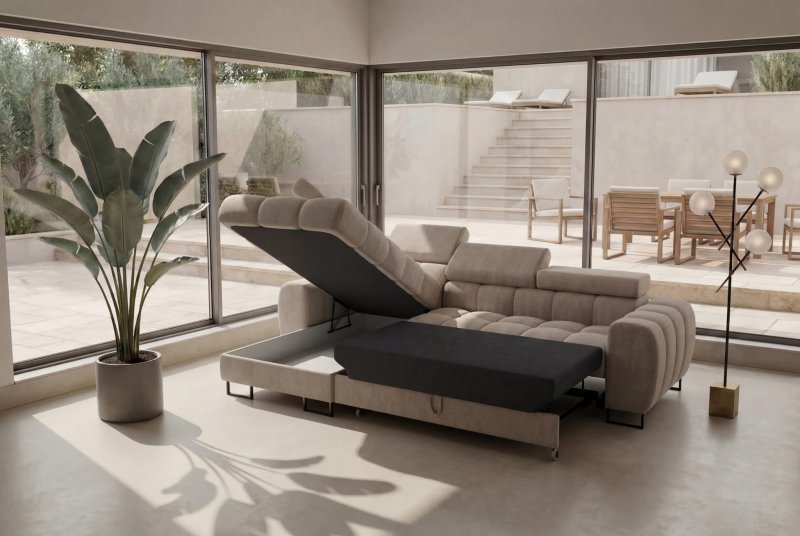 Ecksofa Aspen Mini mit Schlaffunktion und Bettkasten