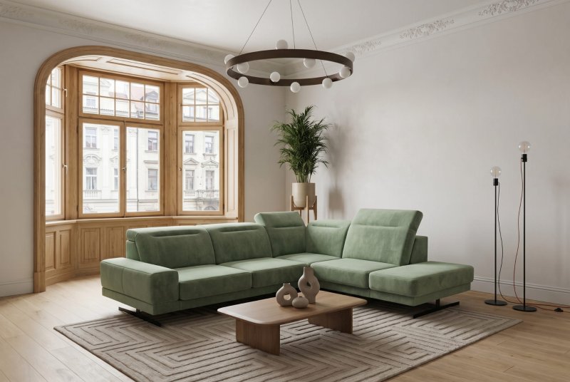 Ecksofa Fiore 265 × 220 cm mit verstellbaren Kopfstützen und T35-Schaum