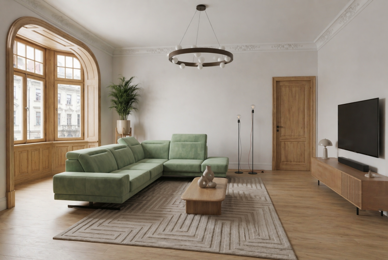 Ecksofa Fiore 265 × 220 cm mit verstellbaren Kopfstützen und T35-Schaum