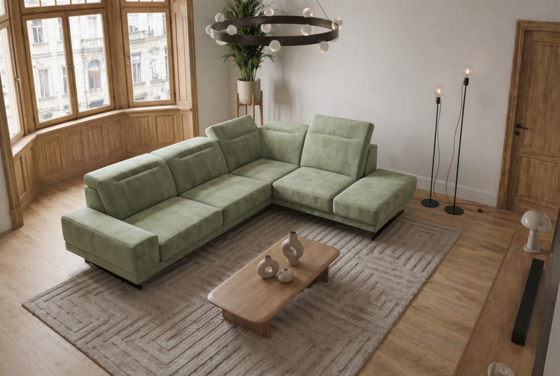 Ecksofa Fiore 265 × 220 cm mit verstellbaren Kopfstützen und T35-Schaum